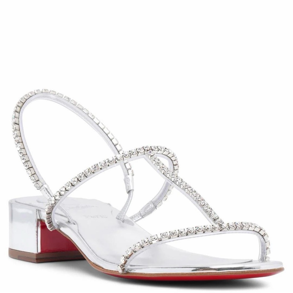 Christian Louboutin Simple Queenie Sandal 25 Silver Rhinestone Size 38